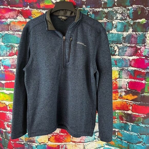 Eddie Bauer Fleece Lined 1/2 Zip Mock Neck Sweater Embroidered Logo Size Large B - Picture 1 of 6